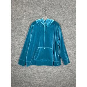 By Stacy London Women’s Plush Velvet Hoodie Size 2X Teal Blue Pocket Boho